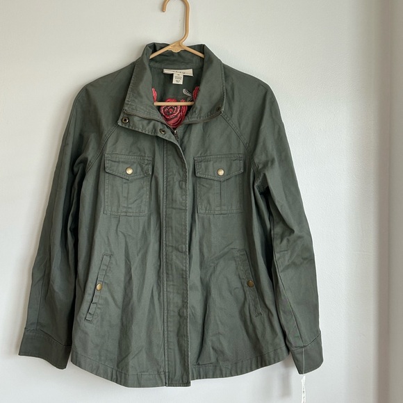 NEW Army Green Floral Embroidered Utility Jacket Style & Co - Picture 3 of 7
